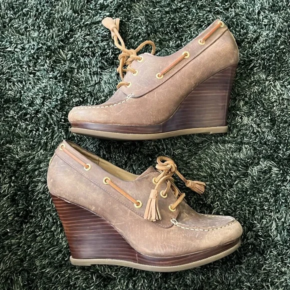 Sperry brown leather wedges - boat shoe style - Picture 8 of 12